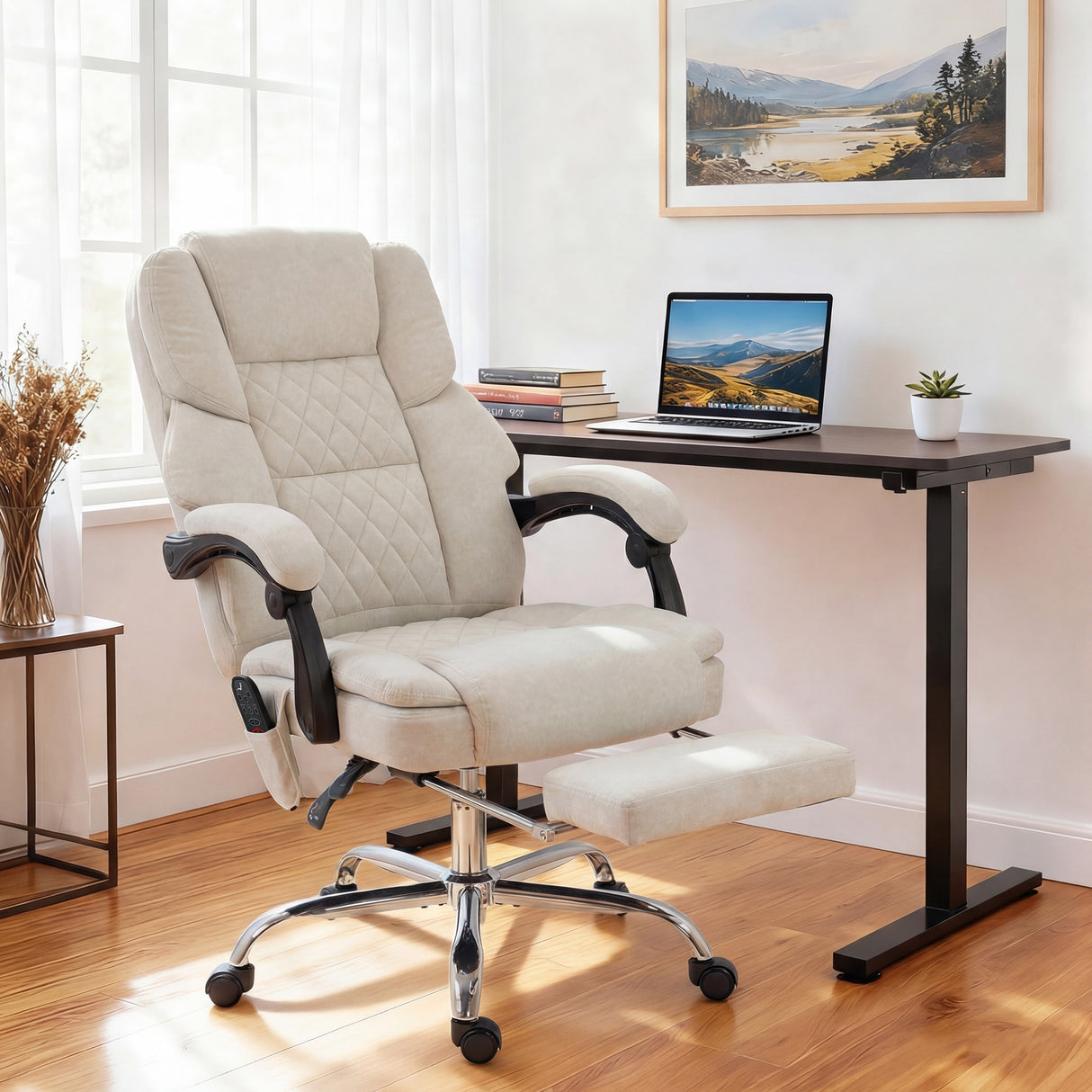 Velvet Home And Office Chair 67cm Wide With Footrest - Velmora