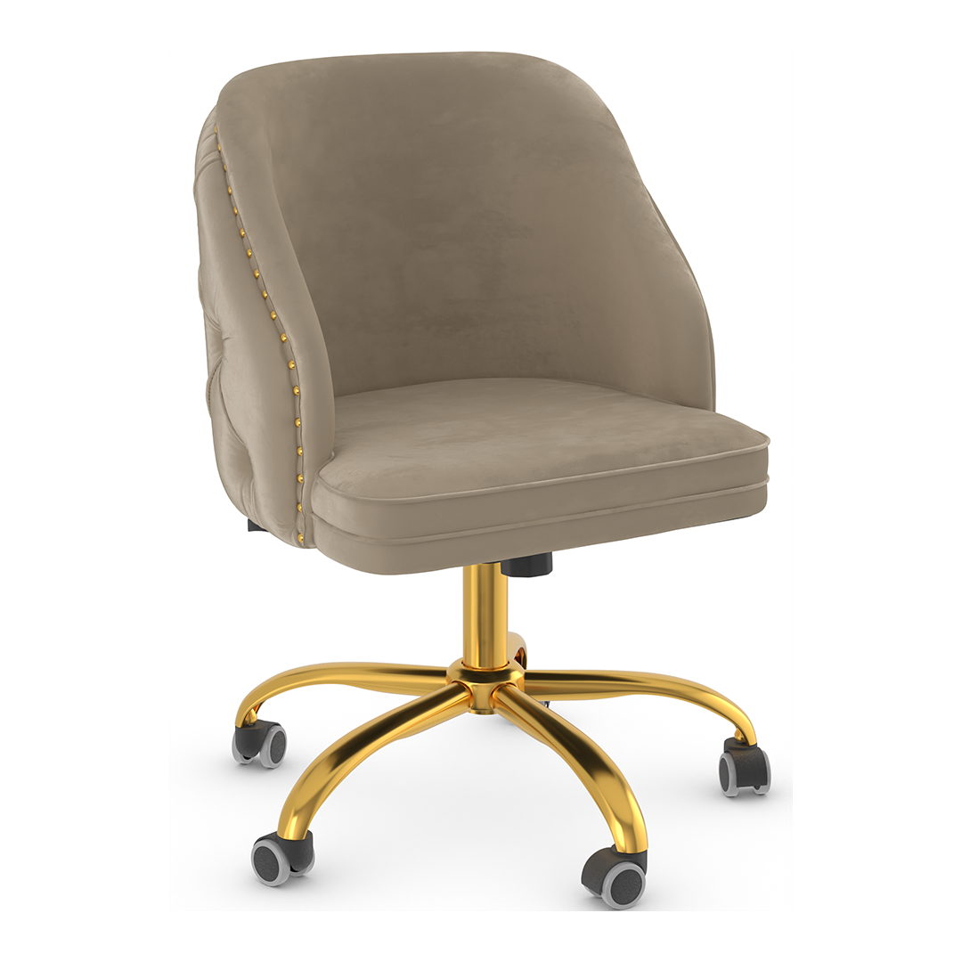 Velvet Home And Office Chair With Polished Gold Frame - Aberley