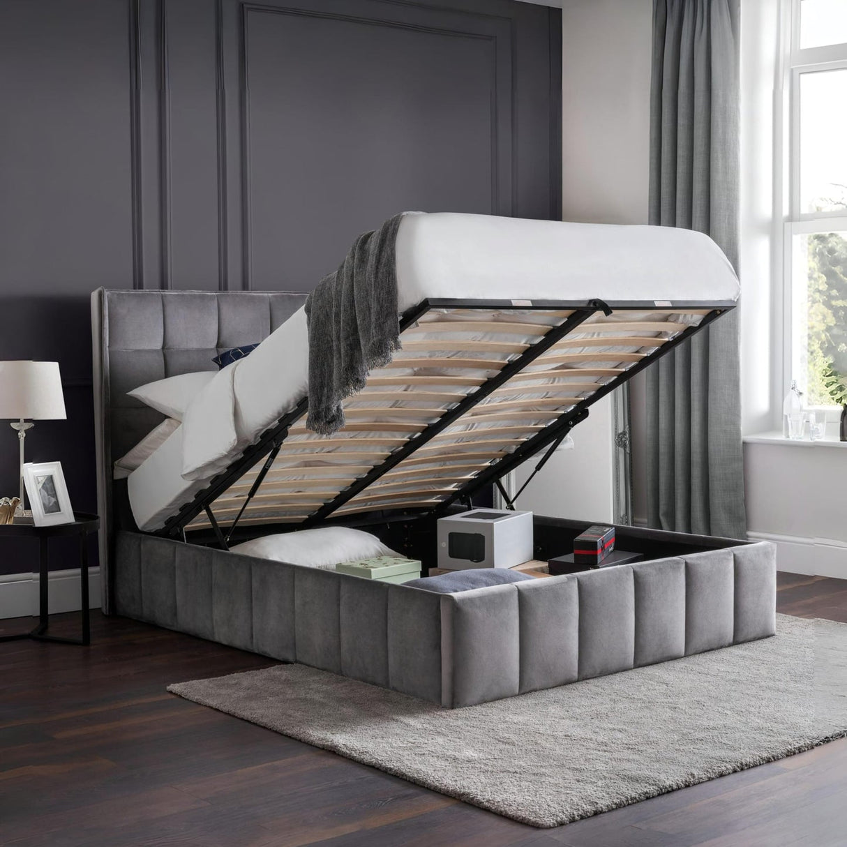 Velvet King Size Ottoman Storage Bed - Gatsby