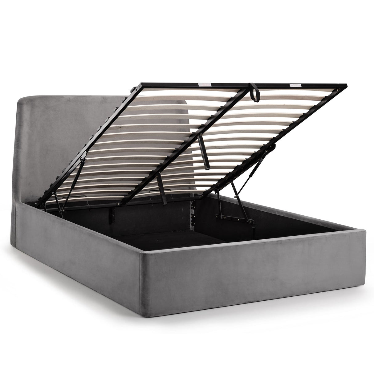 Velvet King Size Ottoman Storage Bed With Curved Headboard - Frida