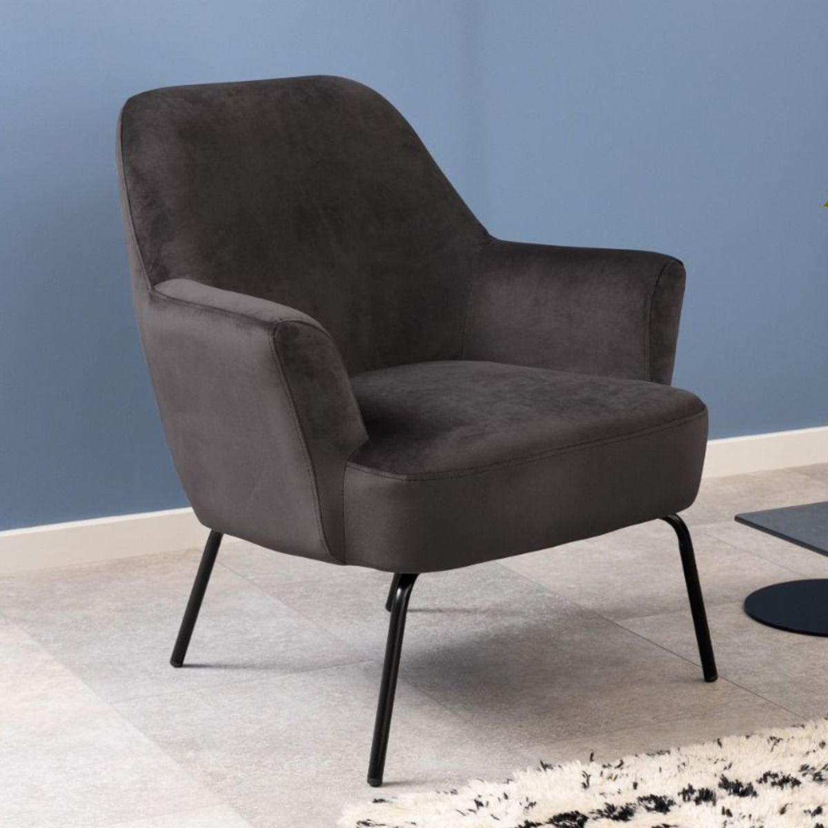 Velvet Lounge Chair With Powder-Coated Steel Legs - Melissa