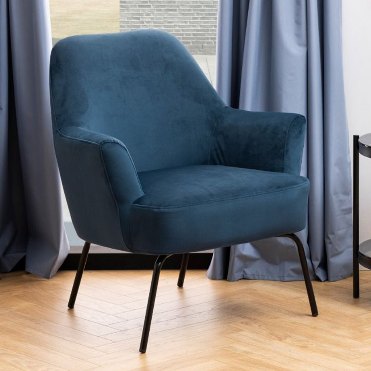 Velvet Lounge Chair With Powder-Coated Steel Legs - Melissa