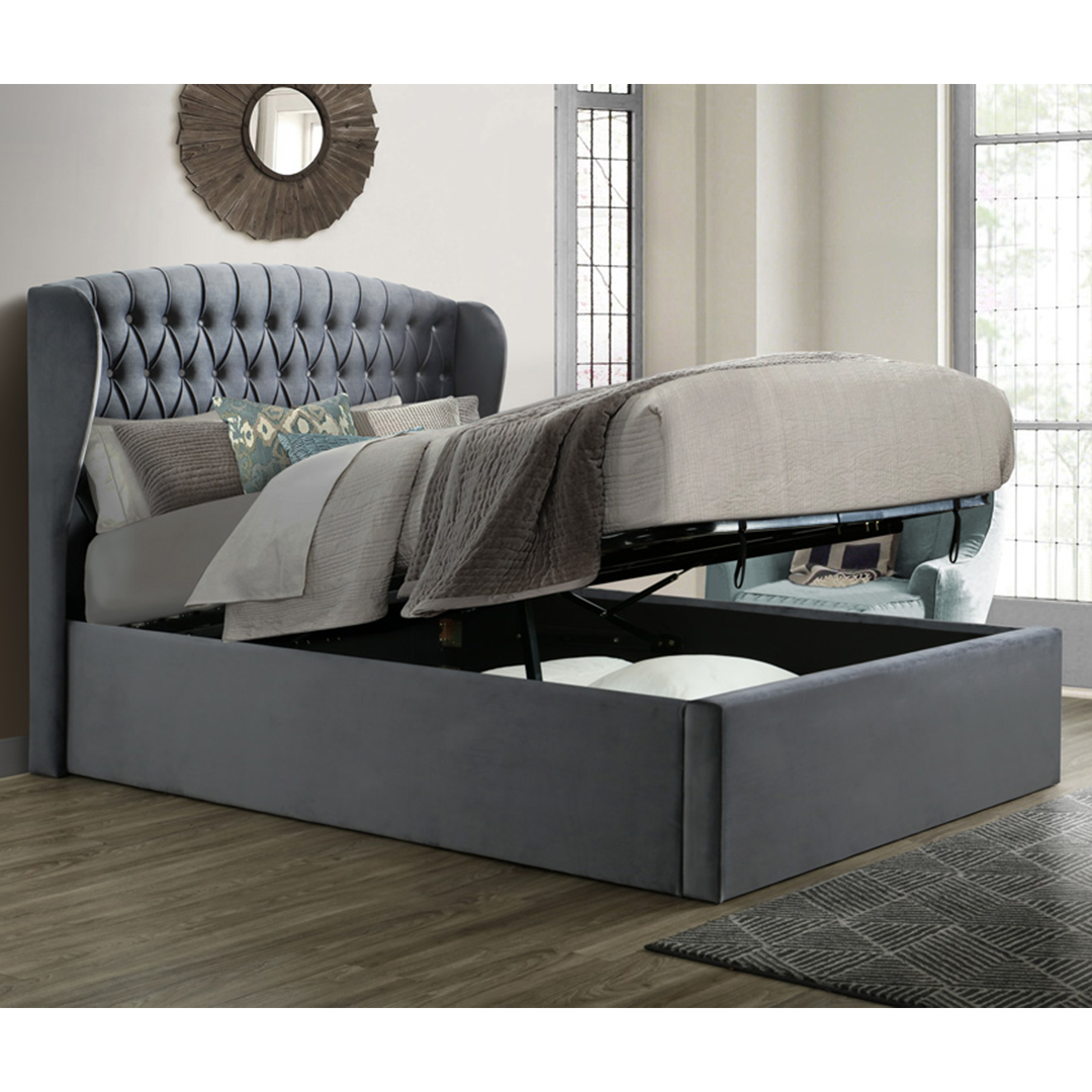 Velvet Ottoman Storage Double Bed - Warwick