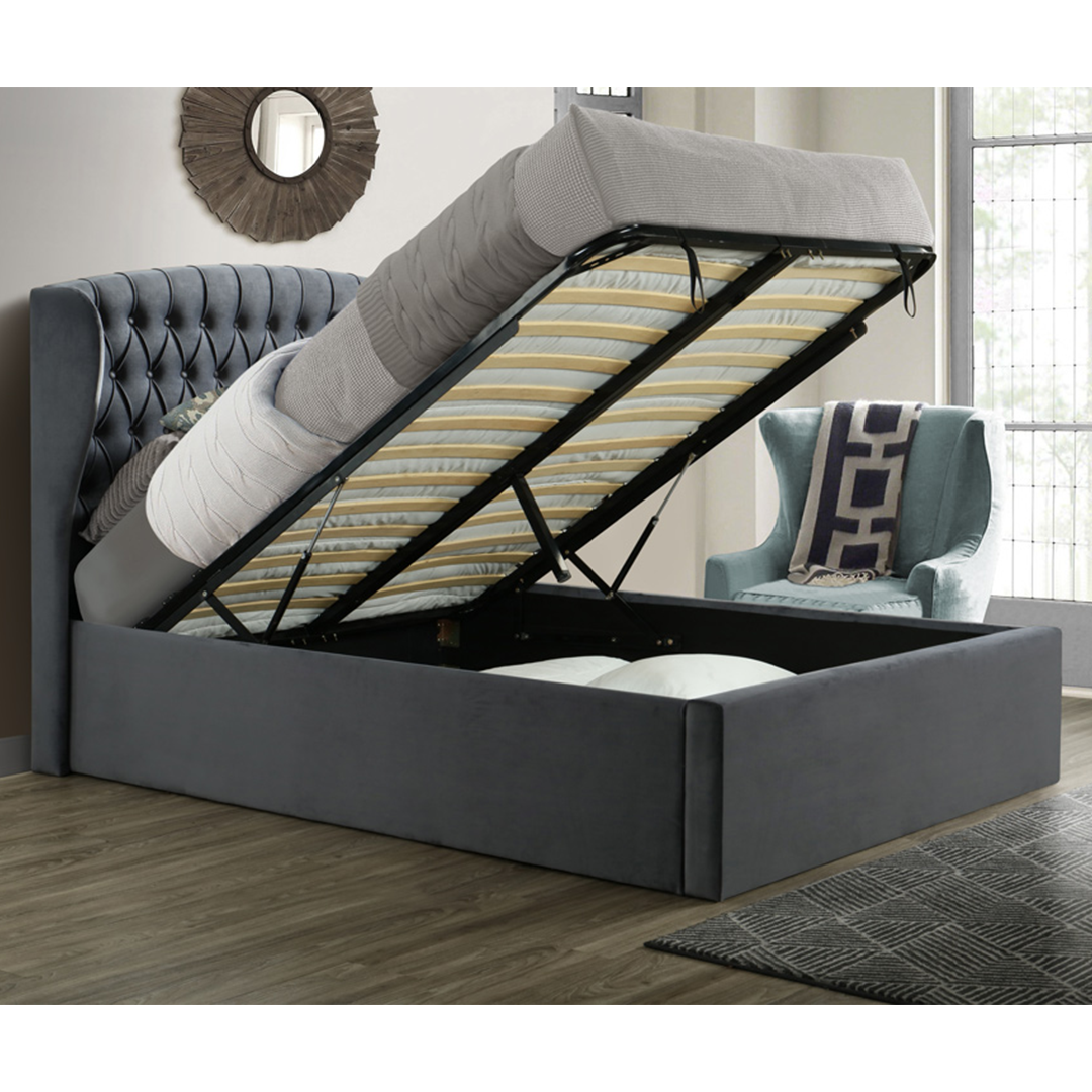 Velvet Ottoman Storage Double Bed - Warwick
