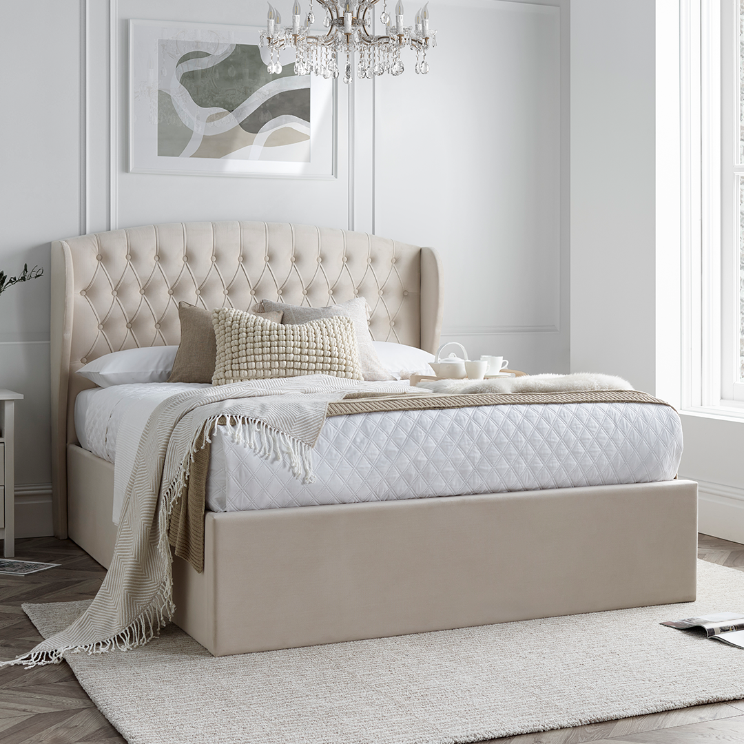 Velvet Ottoman Storage Double Bed - Warwick