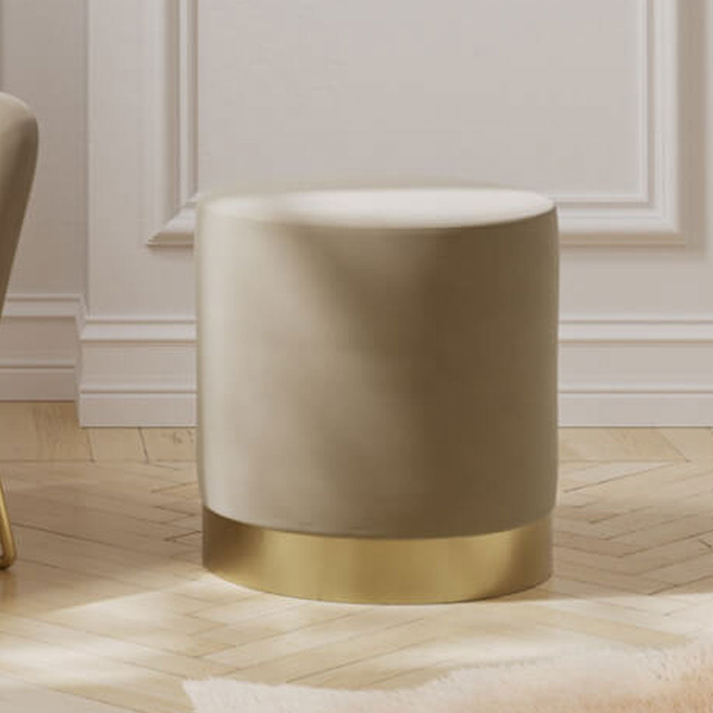 Velvet Pouffe 41.5cm Wide With Brushed Gold Base - Lara