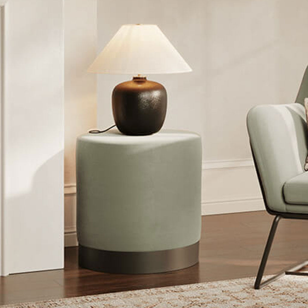 Velvet Pouffe 41.5cm Wide With Matt Black Base - Lara