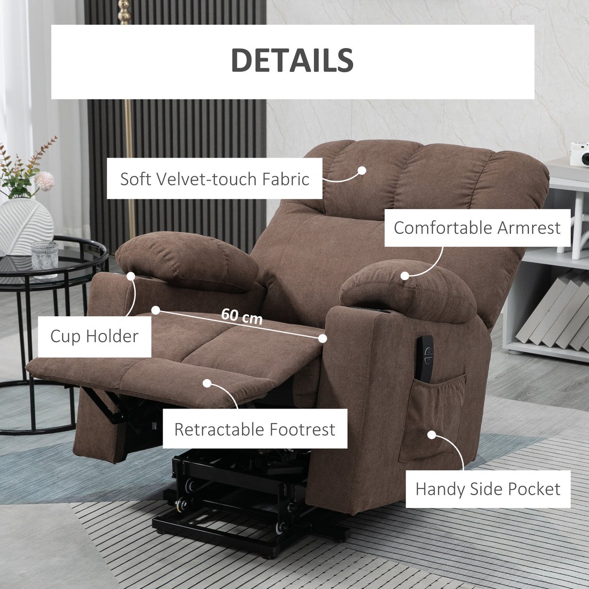 Velvet Recliner Chair 91cm Wide With Footrest - Velmora