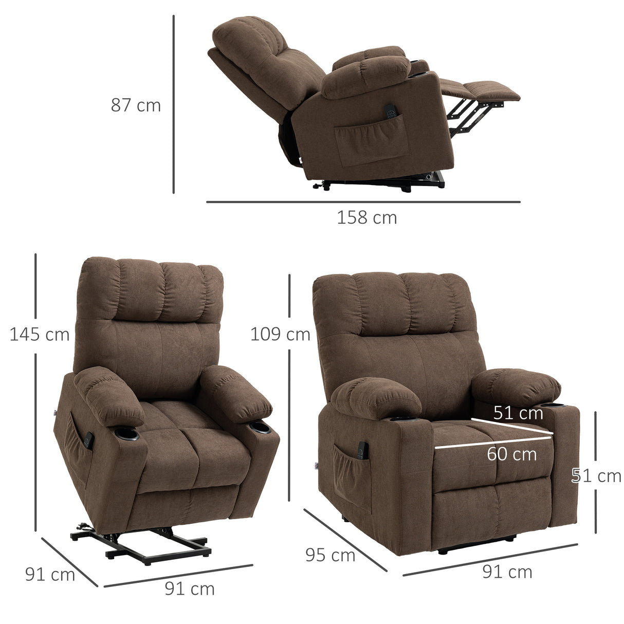 Velvet Recliner Chair 91cm Wide With Footrest - Velmora