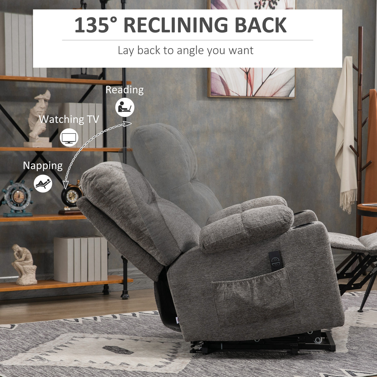 Velvet Recliner Chair 91cm Wide With Footrest - Velmora