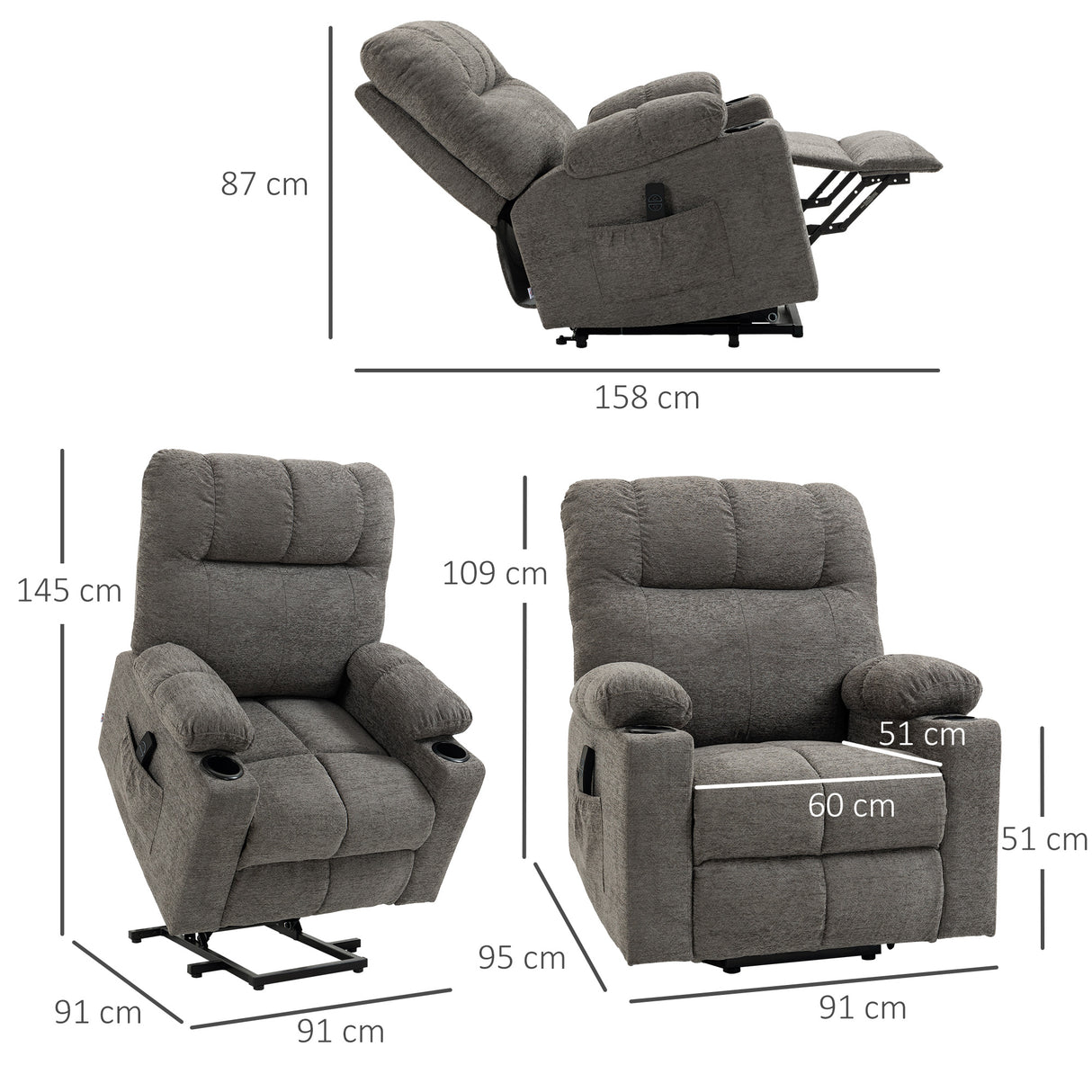 Velvet Recliner Chair 91cm Wide With Footrest - Velmora