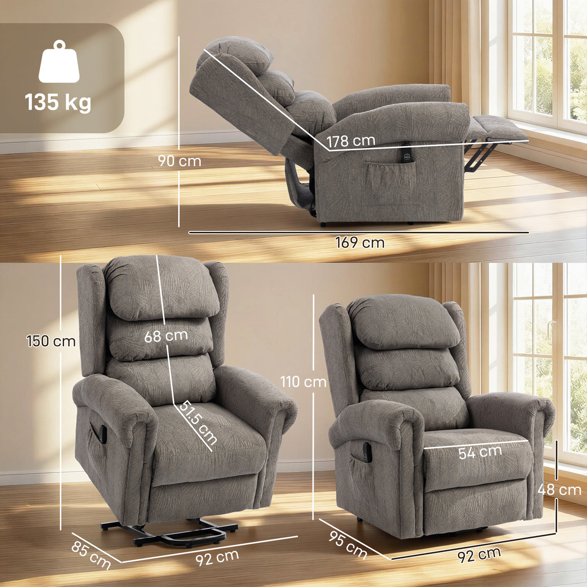 Velvet Recliner Chair 92cm Wide With Footrest - Velmora