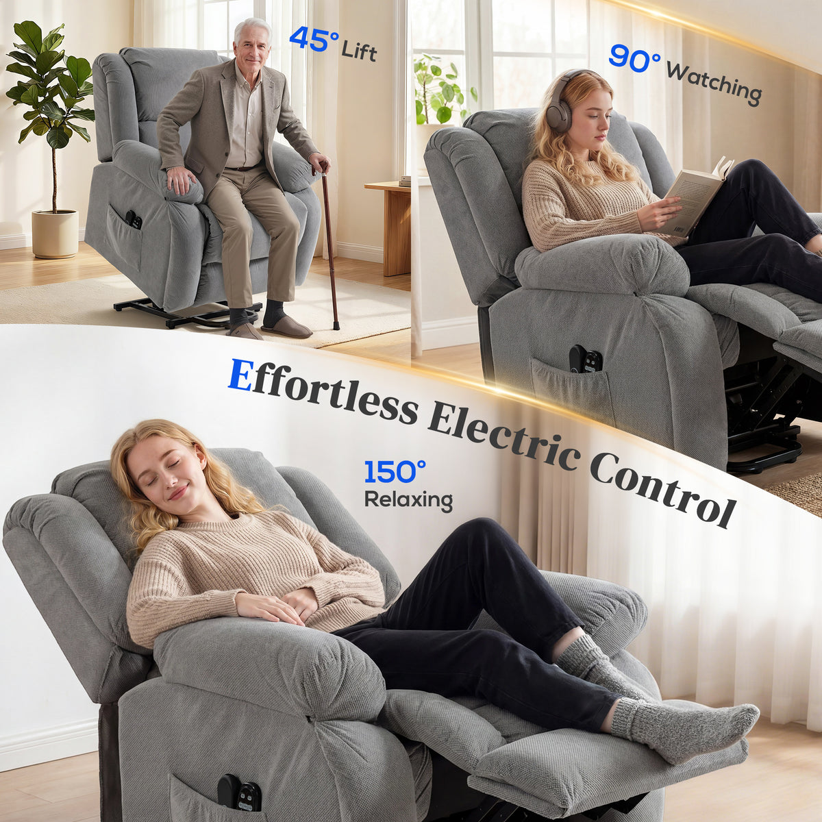 Velvet Recliner Chair 93cm Wide With Footrest - Velmora