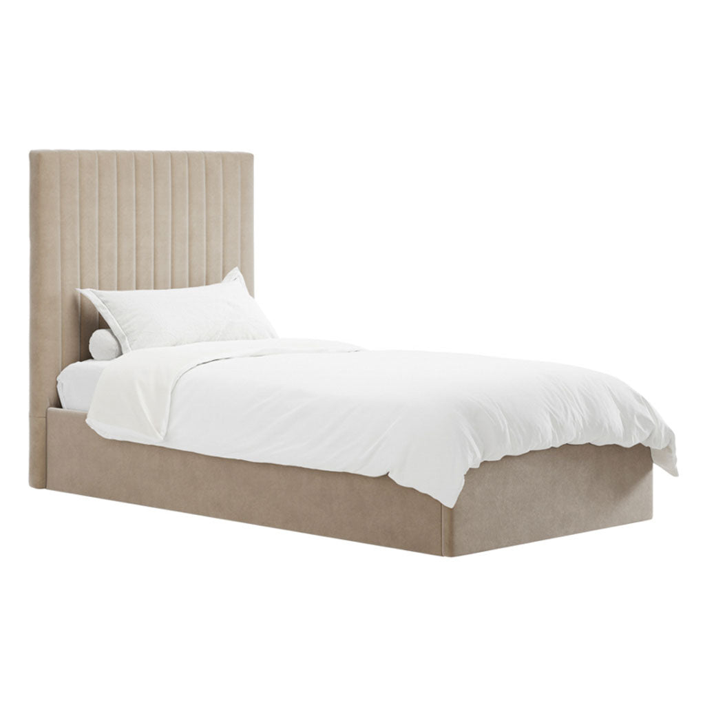 Velvet Single Ottoman Storage Bed With Tall Headboard - Berlin