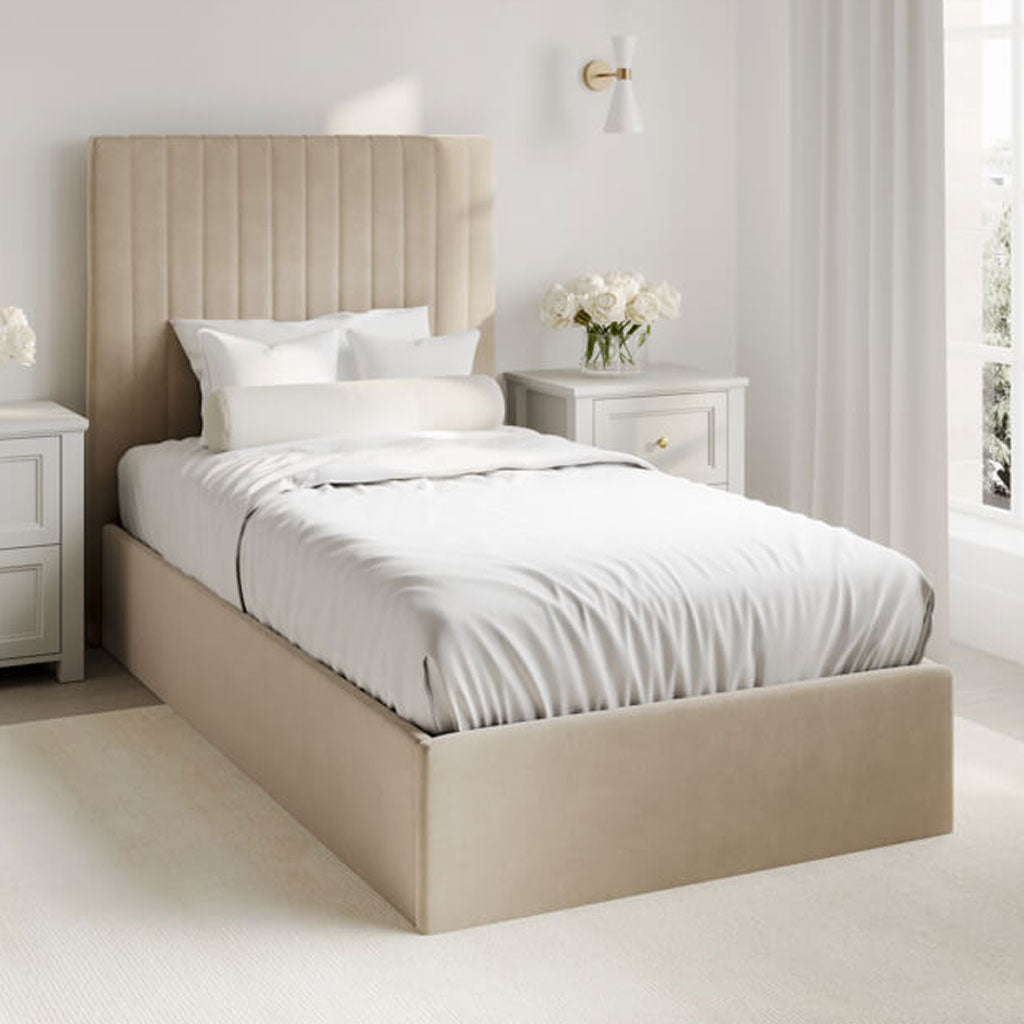Velvet Single Ottoman Storage Bed With Tall Headboard - Berlin