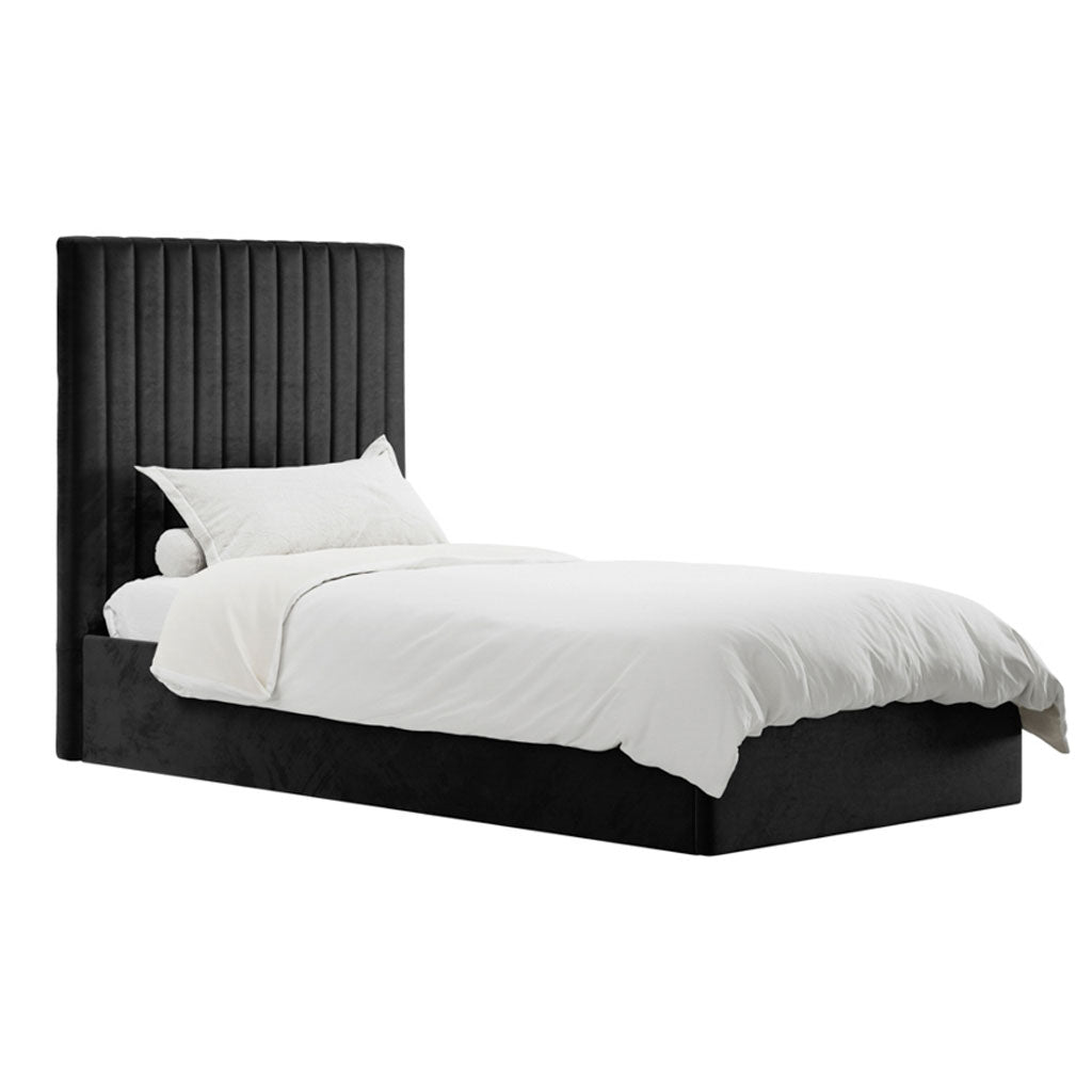 Velvet Single Ottoman Storage Bed With Tall Headboard - Berlin