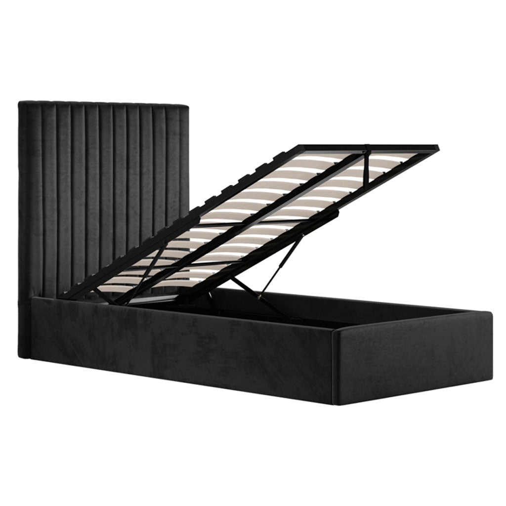 Velvet Single Ottoman Storage Bed With Tall Headboard - Berlin