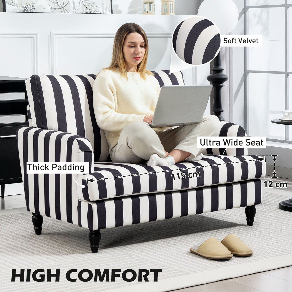 Velvet Single Sofa Armchair 115cm Wide - Velmora