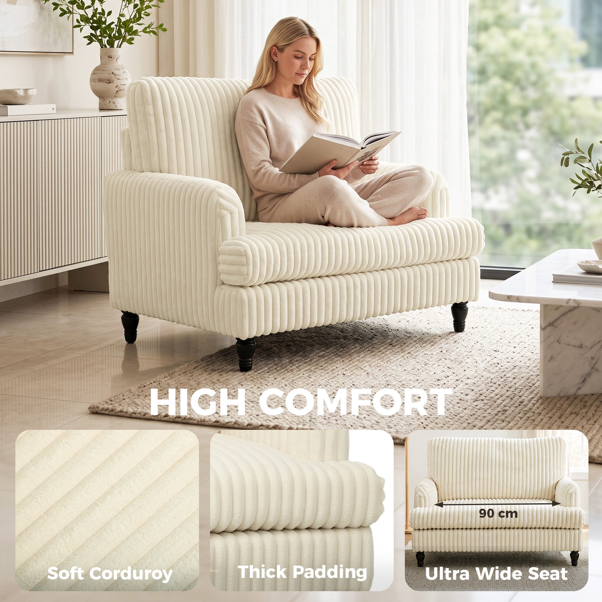 Velvet Single Sofa Armchair 115cm Wide - Velmora