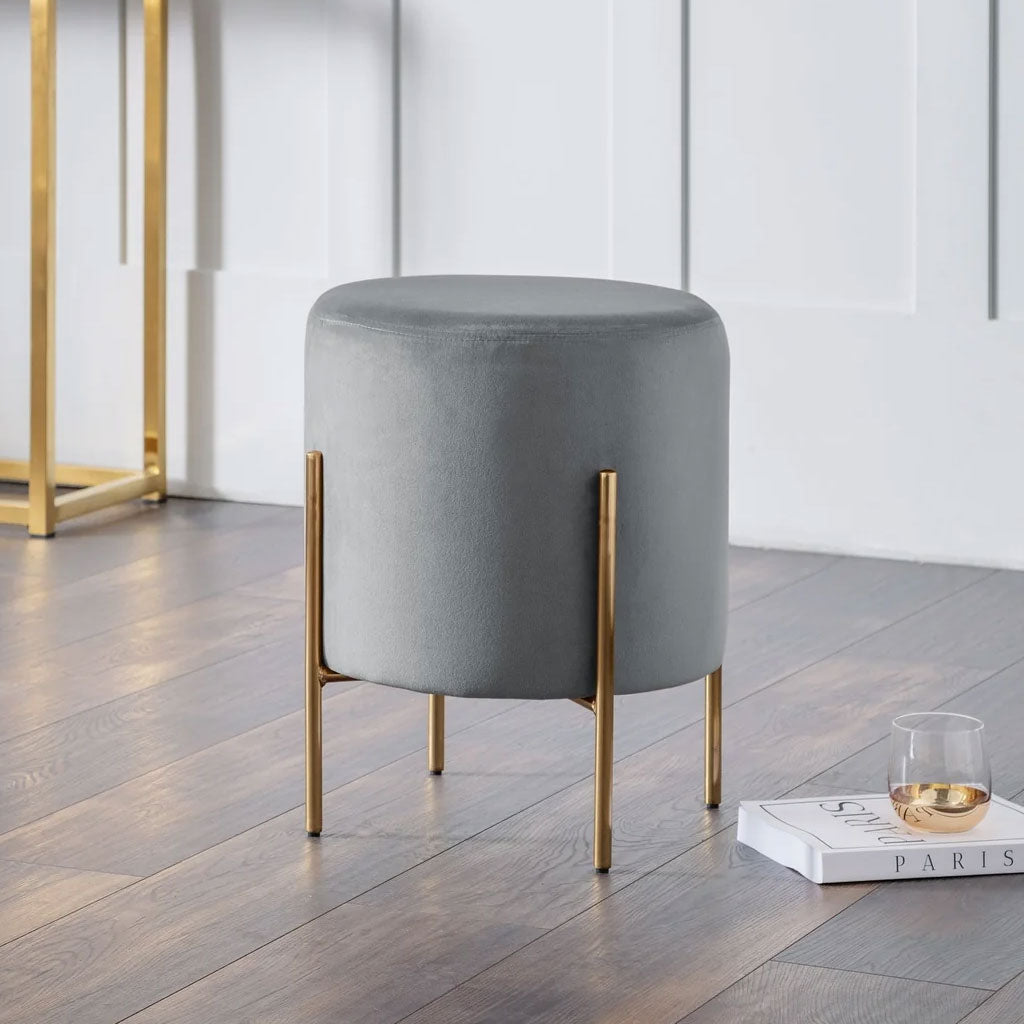 Velvet Stool With Gold Legs - Harrogate