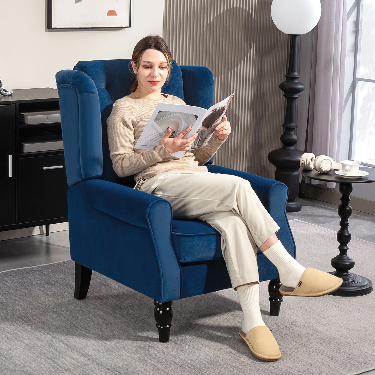Velvet Wingback Occasional Chair 74cm Wide - Velmora