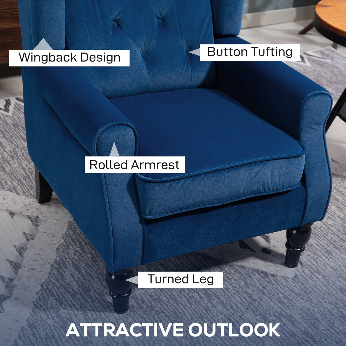 Velvet Wingback Occasional Chair 74cm Wide - Velmora