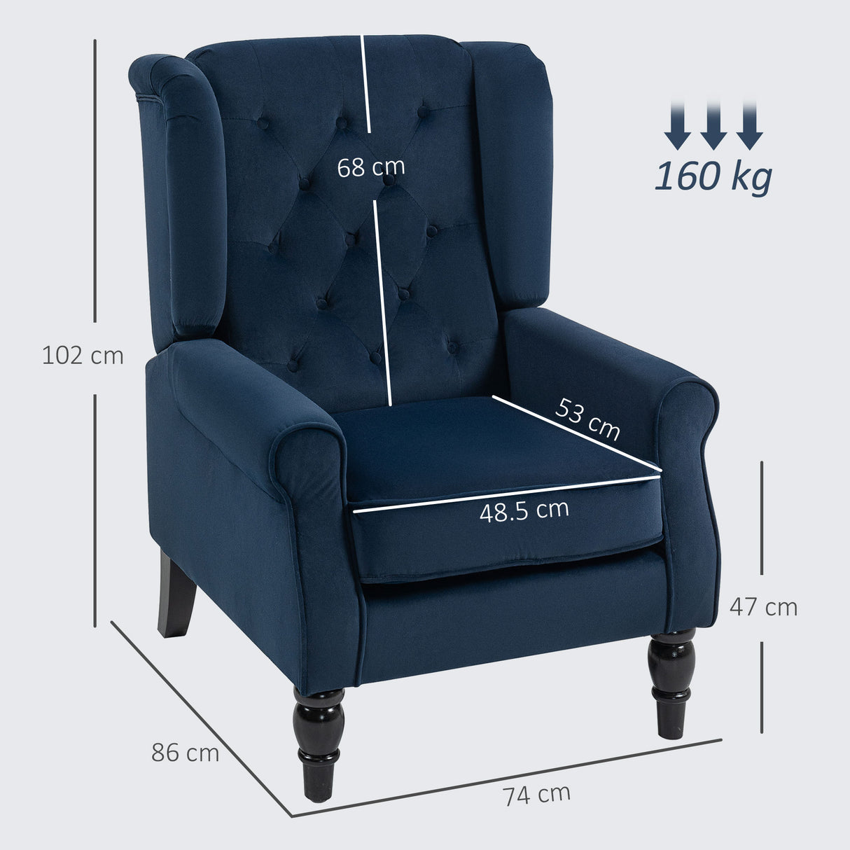 Velvet Wingback Occasional Chair 74cm Wide - Velmora