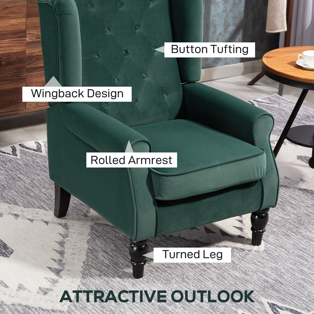 Velvet Wingback Occasional Chair 74cm Wide - Velmora