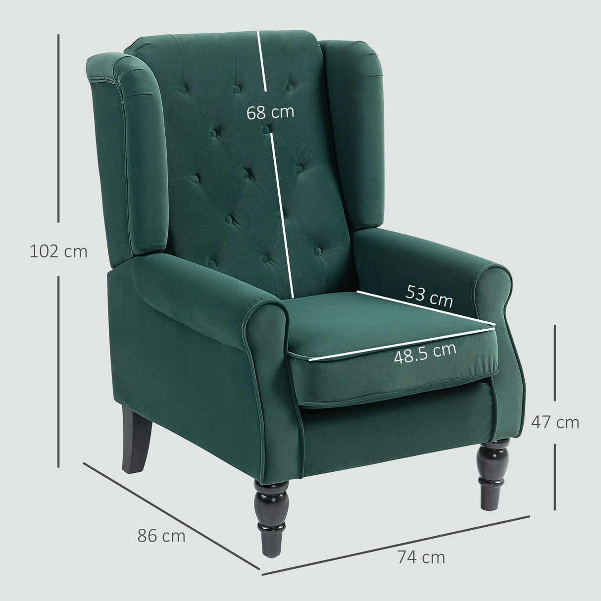 Velvet Wingback Occasional Chair 74cm Wide - Velmora
