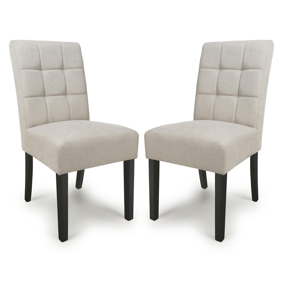 Waffle Flax Effect Fabric Dining Chairs in Set Of 2 With Black Legs - Moseley