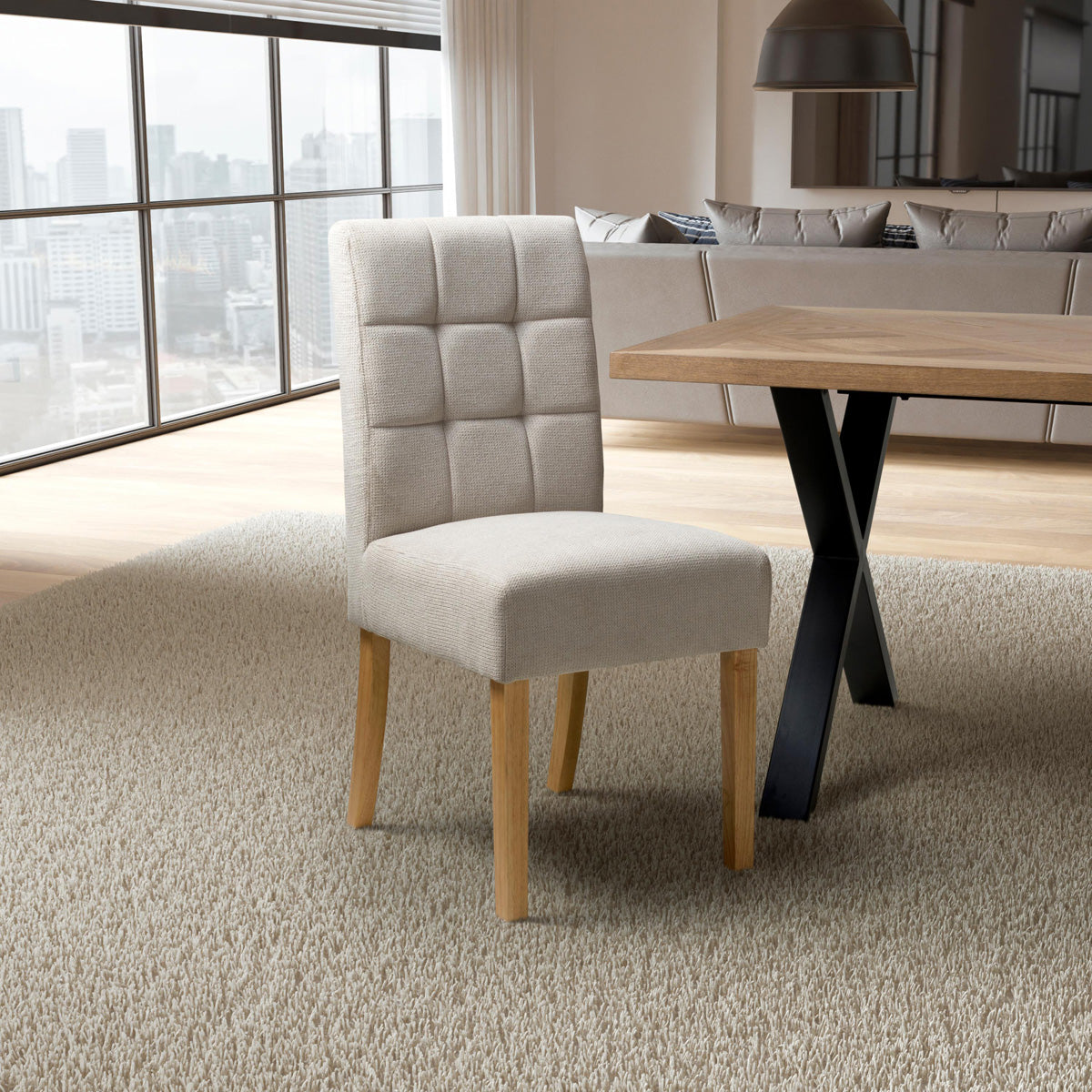 Waffle Flax Effect Fabric Dining Chairs in Set Of 2 With Natural Legs - Moseley