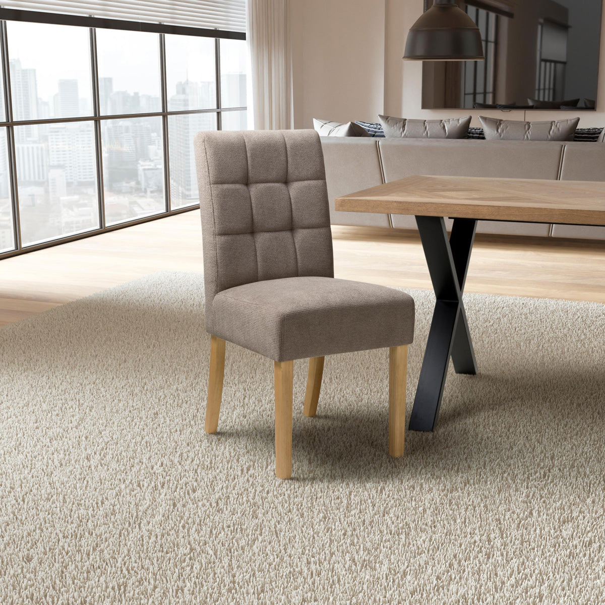 Waffle Flax Effect Fabric Dining Chairs in Set Of 2 With Natural Legs - Moseley