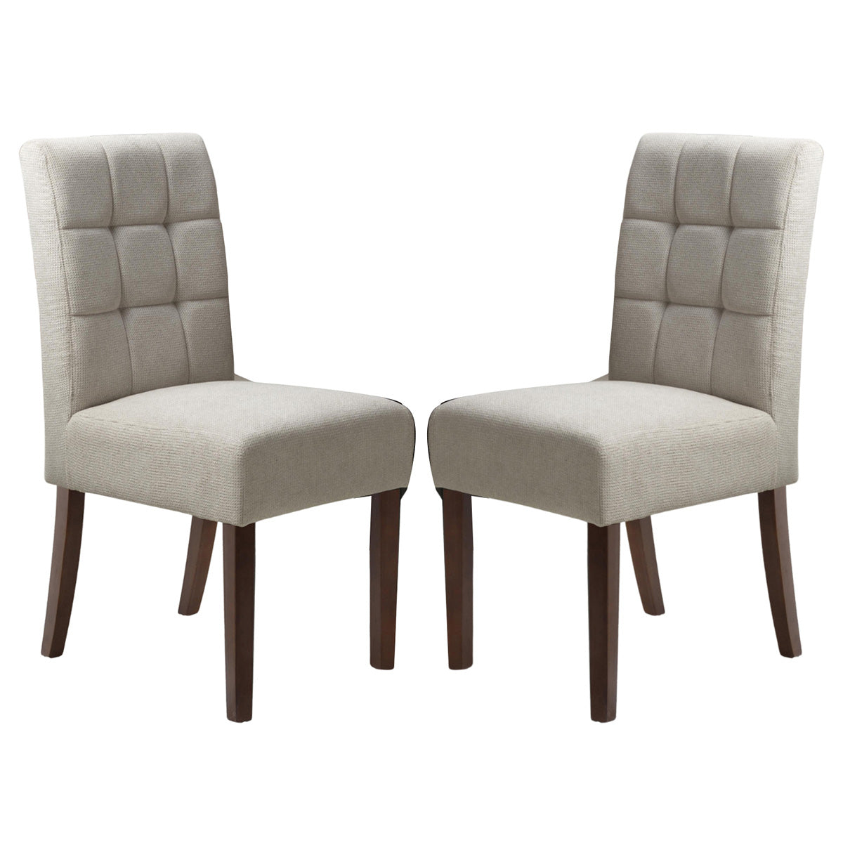 Waffle Flax Effect Fabric Dining Chairs in Set Of 2 With Walnut Legs - Moseley