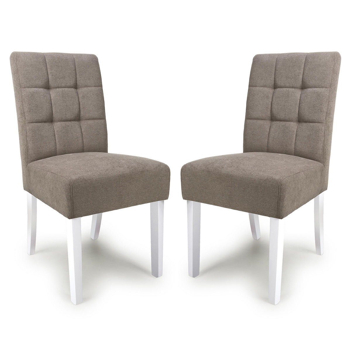 Waffle Flax Effect Fabric Dining Chairs in Set Of 2 With White Legs - Moseley