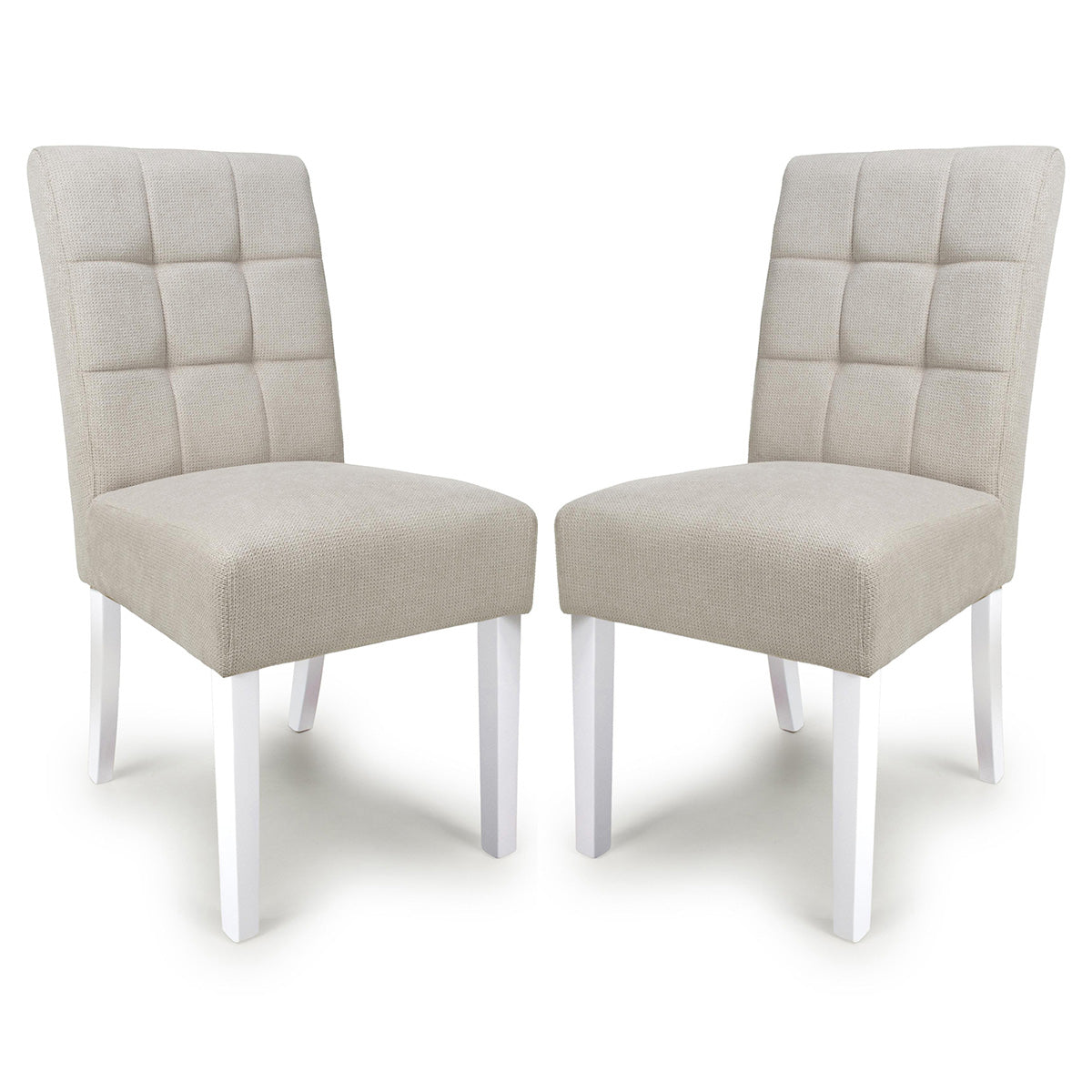 Waffle Flax Effect Fabric Dining Chairs in Set Of 2 With White Legs - Moseley