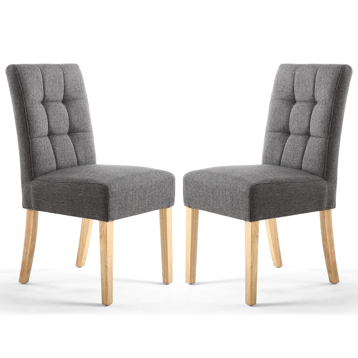 Waffle Linen Effect Fabric Dining Chairs in Set Of 2 With Natural Legs - Moseley