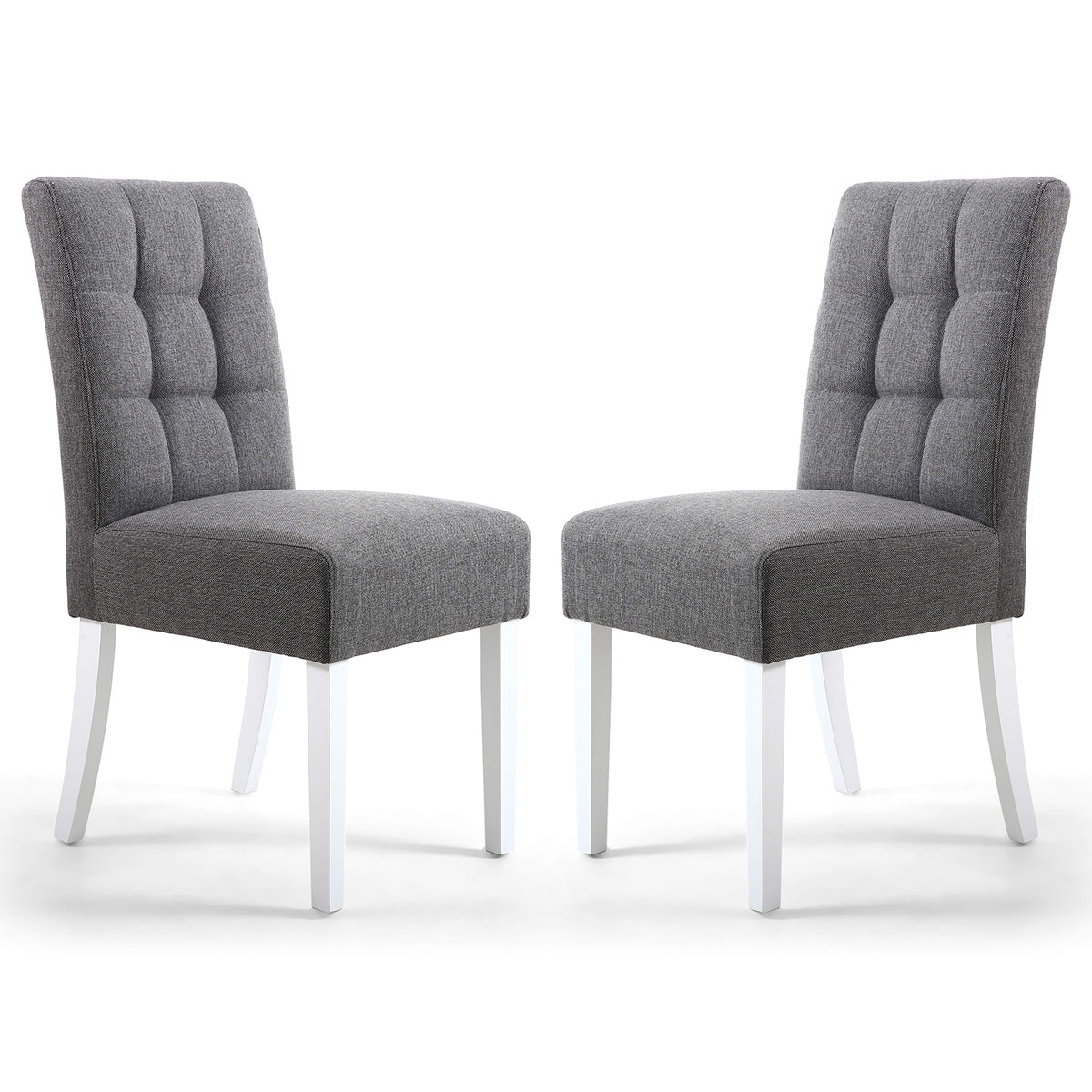 Waffle Linen Effect Fabric Dining Chairs in Set Of 2 With White Legs - Moseley