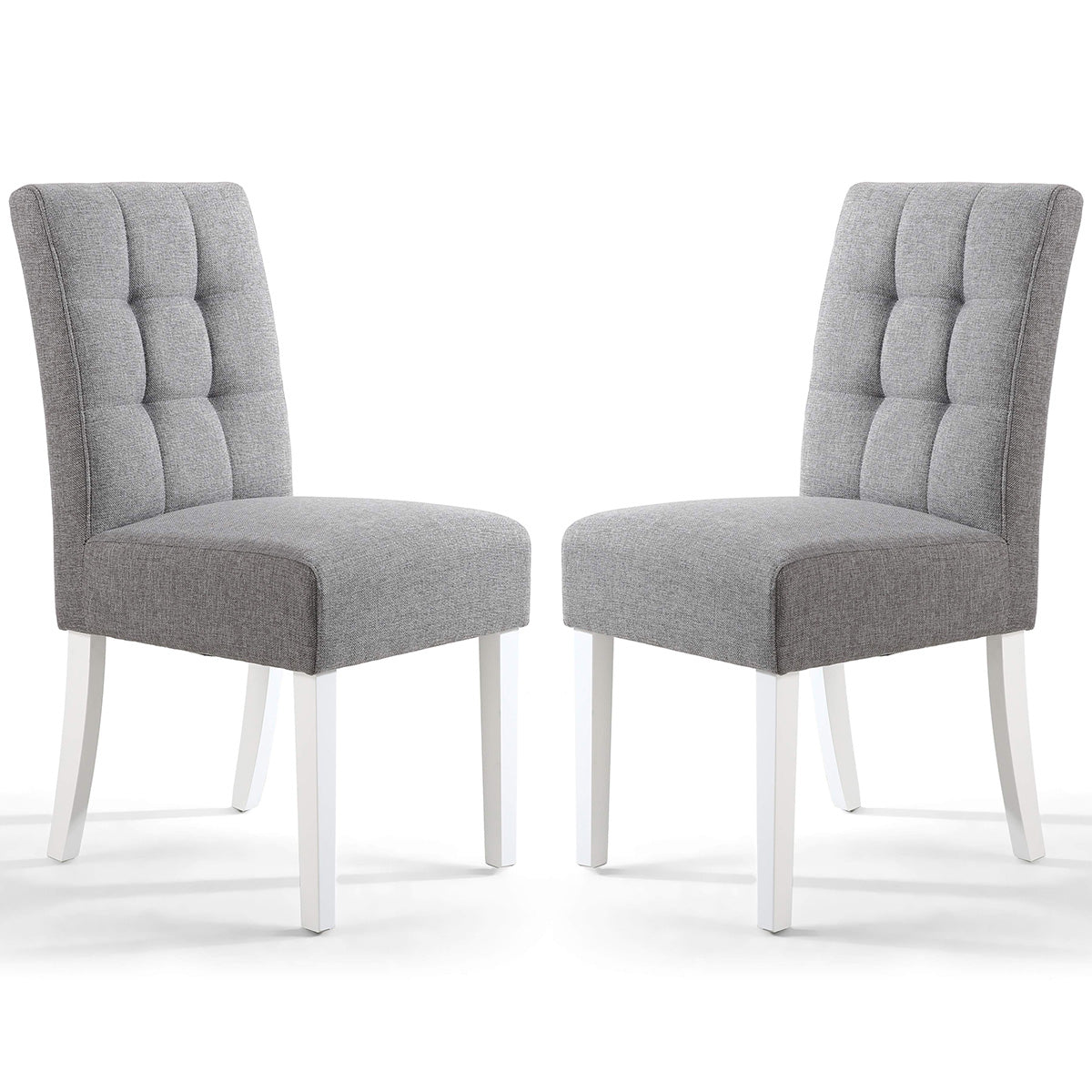 Waffle Linen Effect Fabric Dining Chairs in Set Of 2 With White Legs - Moseley