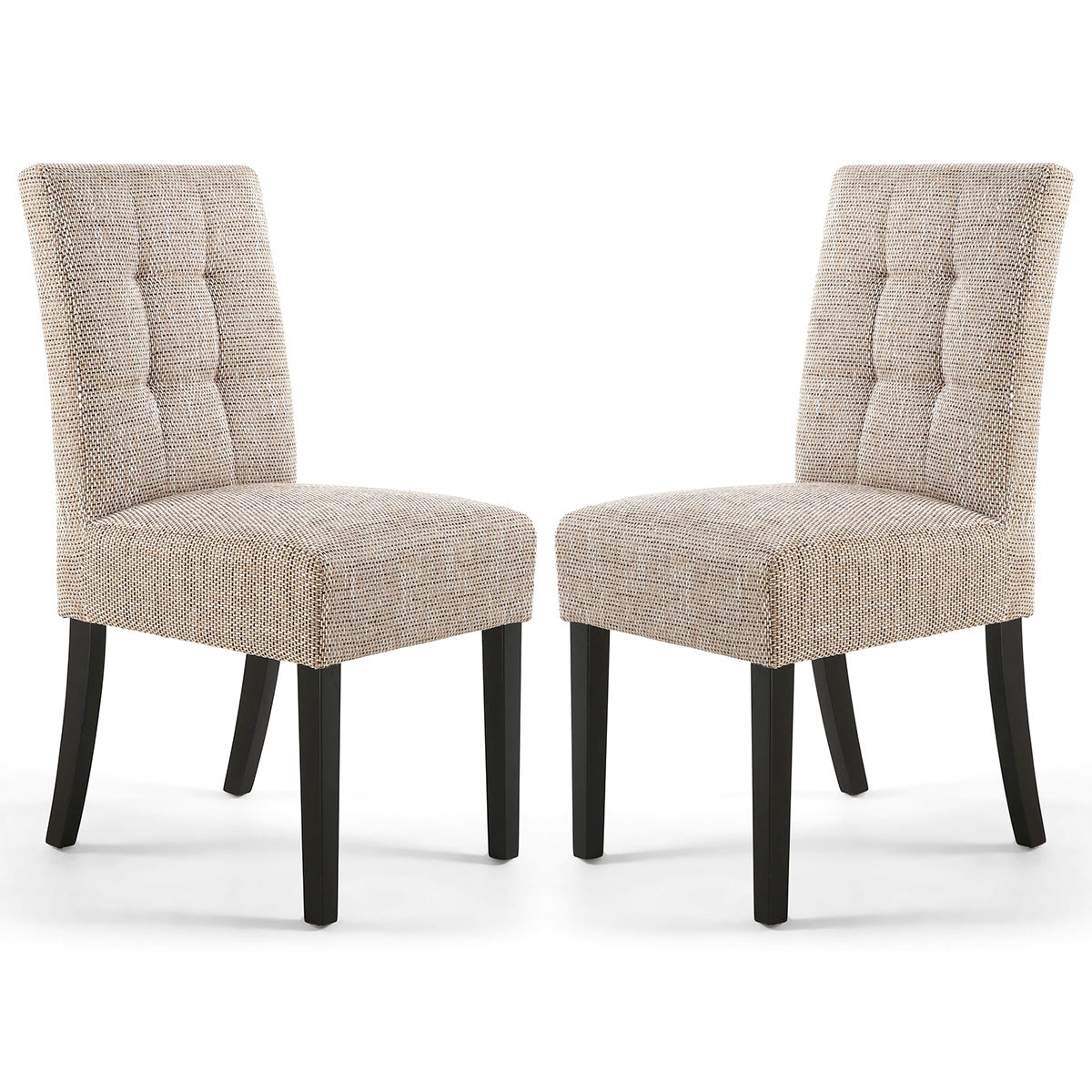 Waffle Tweed Fabric Dining Chairs in Set Of 2 With Black Legs - Moseley