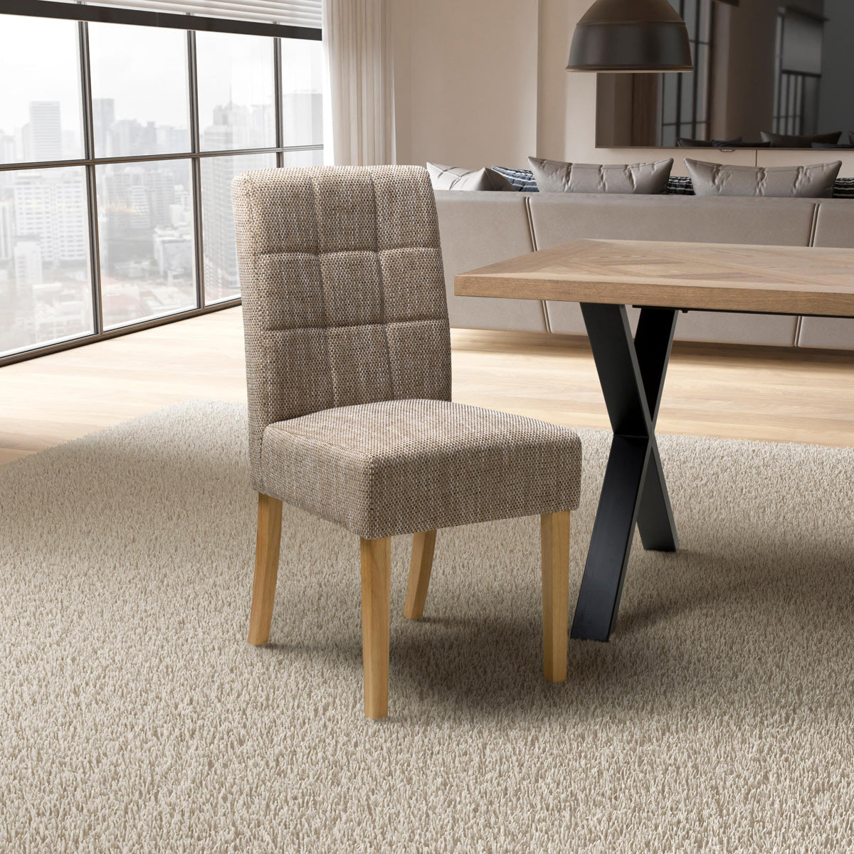 Waffle Tweed Fabric Dining Chairs in Set Of 2 With Natural Legs - Moseley