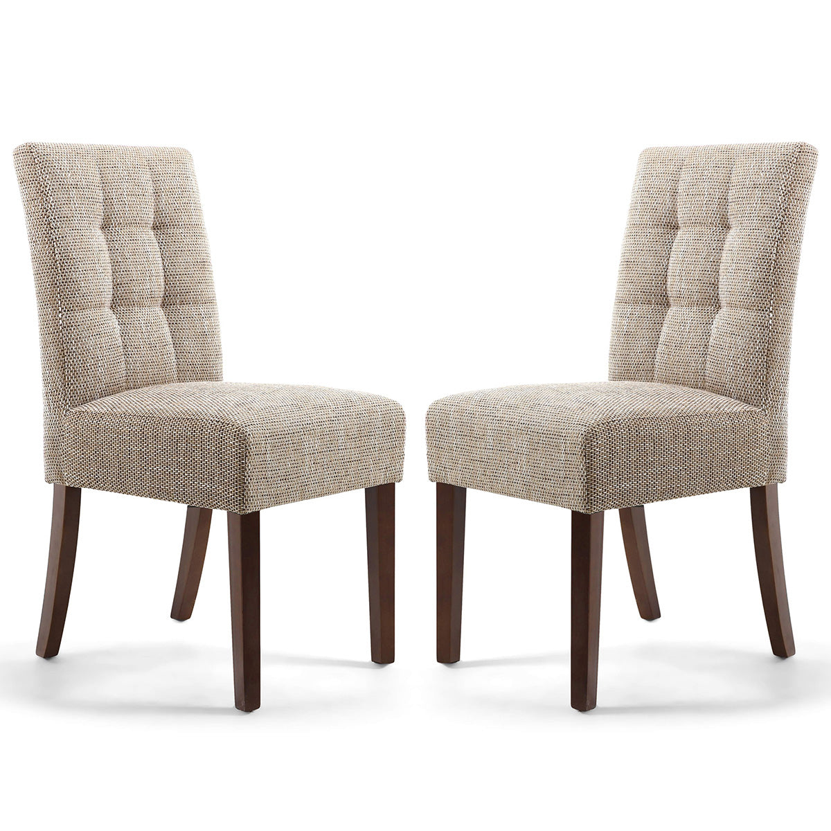 Waffle Tweed Fabric Dining Chairs in Set Of 2 With Walnut Legs - Moseley