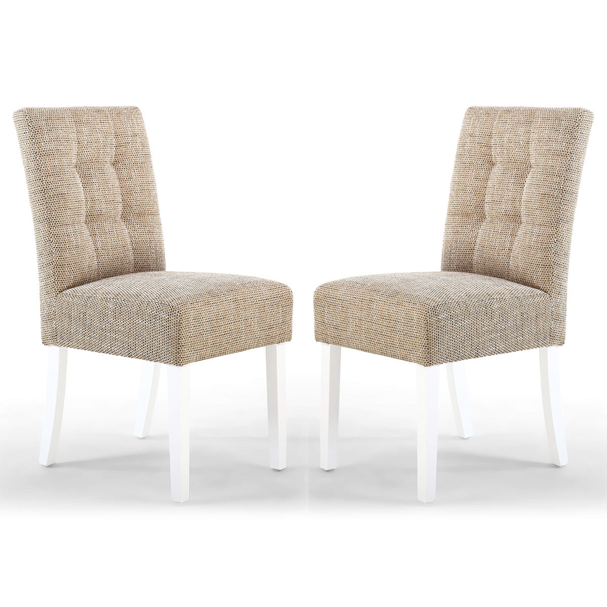 Waffle Tweed Fabric Dining Chairs in Set Of 2 With White Legs - Moseley