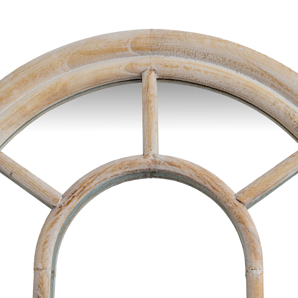 Wall Mirror Arched Window Design Tall In Washed Wooden Frame - Wakefield