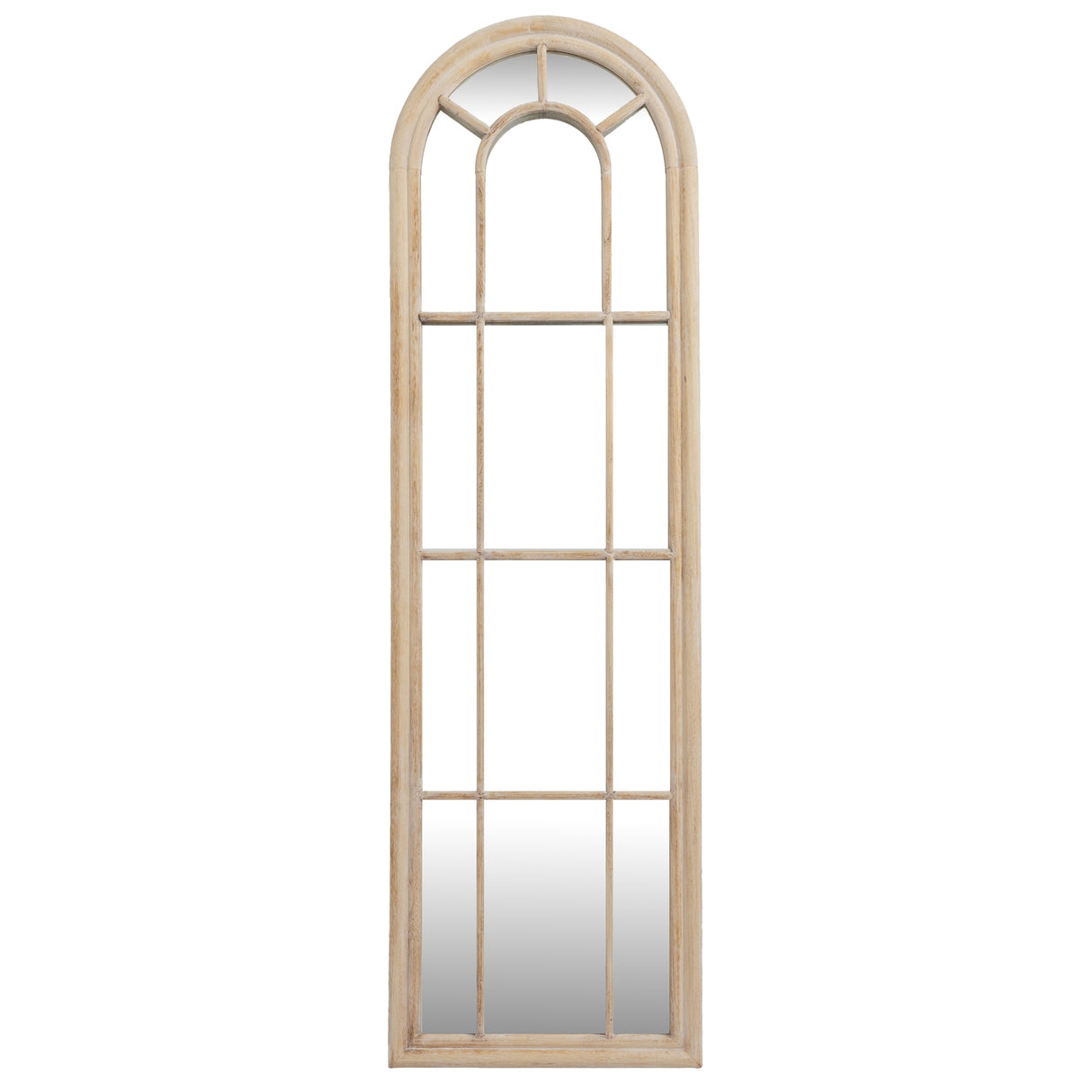 Wall Mirror Arched Window Design Tall In Washed Wooden Frame - Wakefield