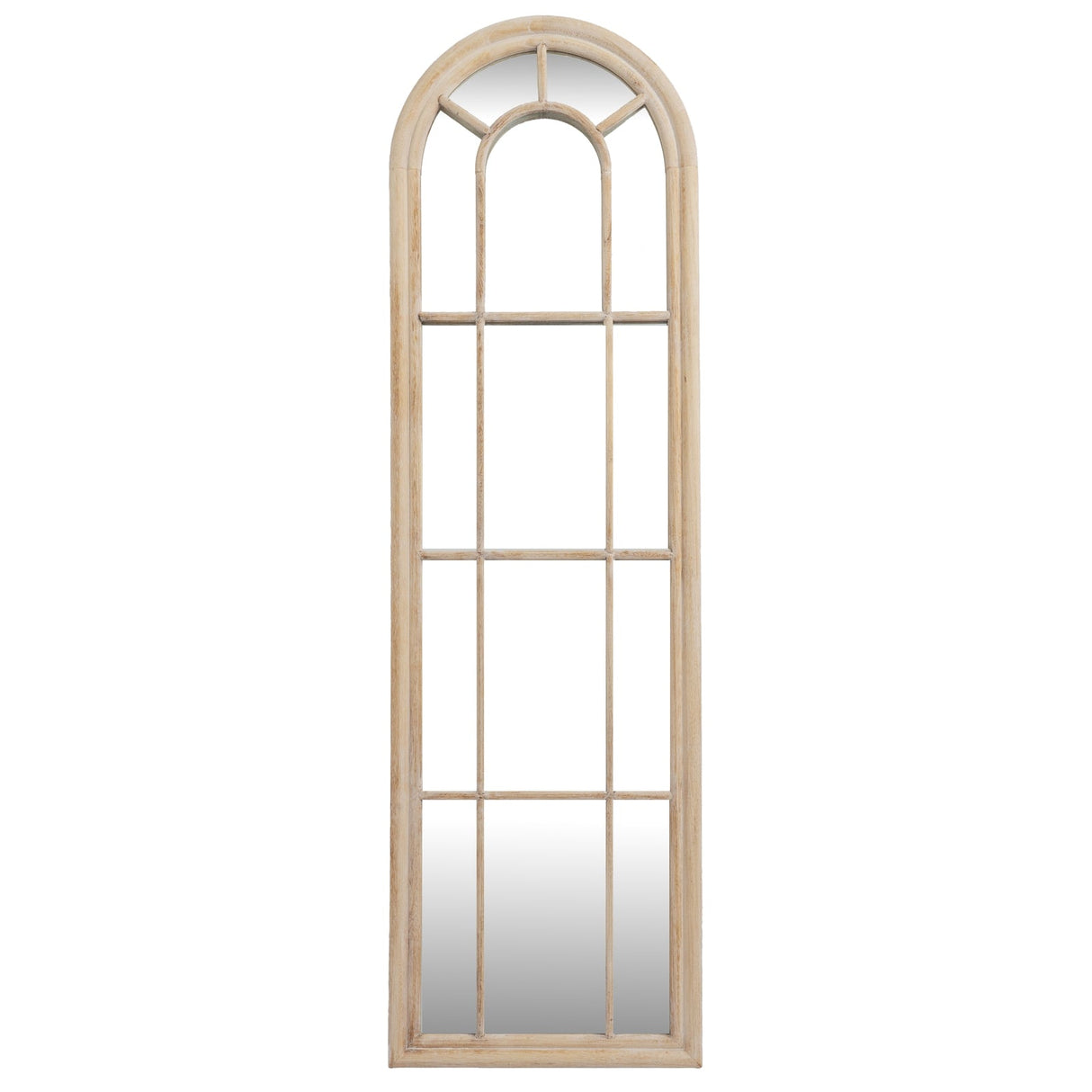 Wall Mirror Arched Window Design Tall In Washed Wooden Frame - Wakefield