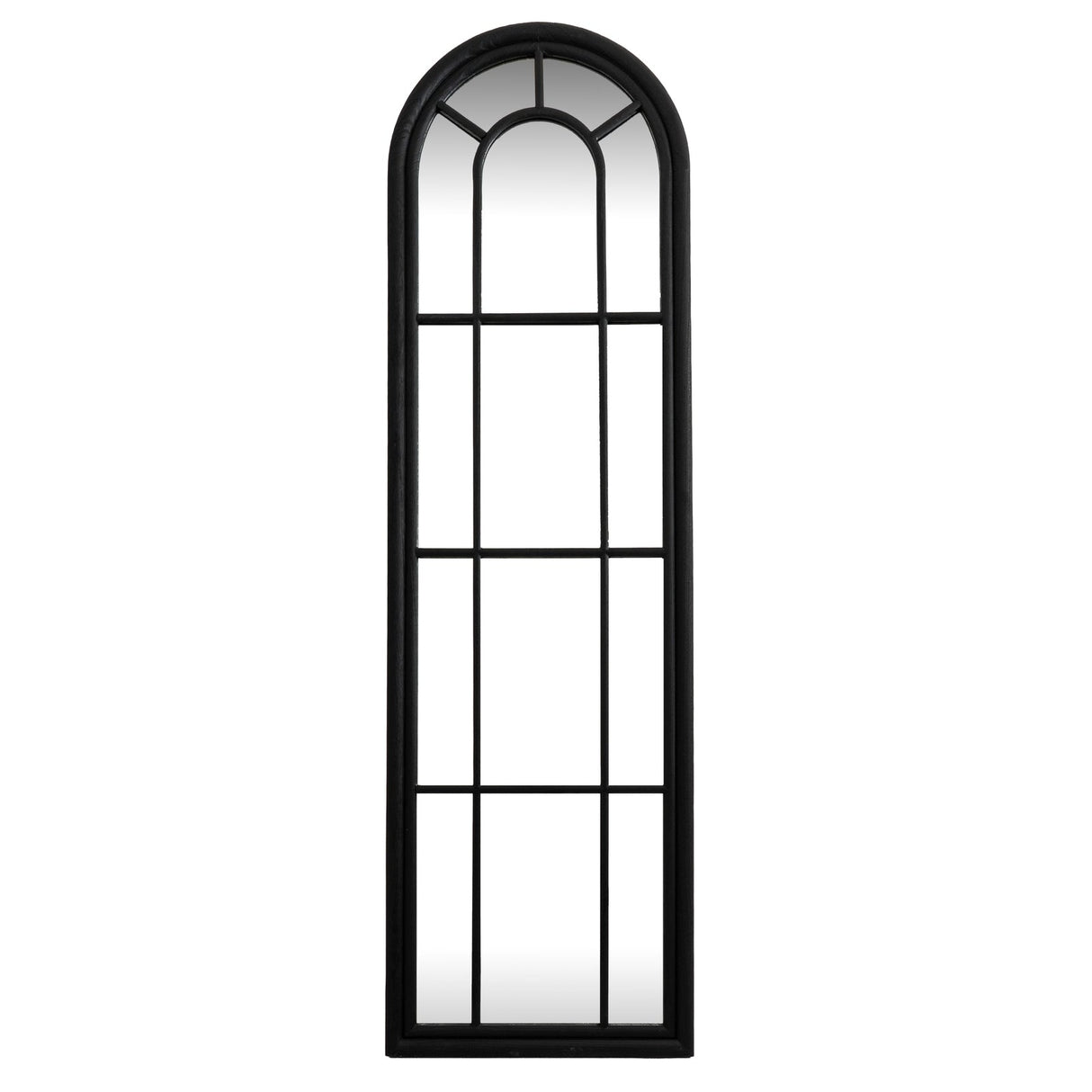 Wall Mirror Arched Window Design Tall In Washed Wooden Frame - Wakefield