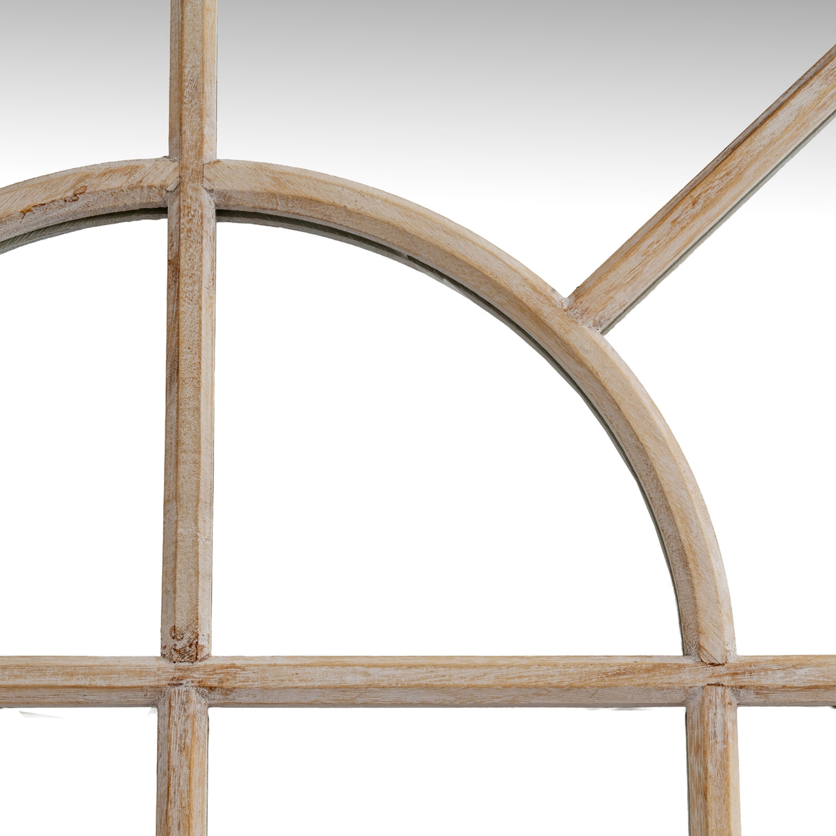 Wall Mirror Arched Window Design In Washed Wooden Frame - Glasgow