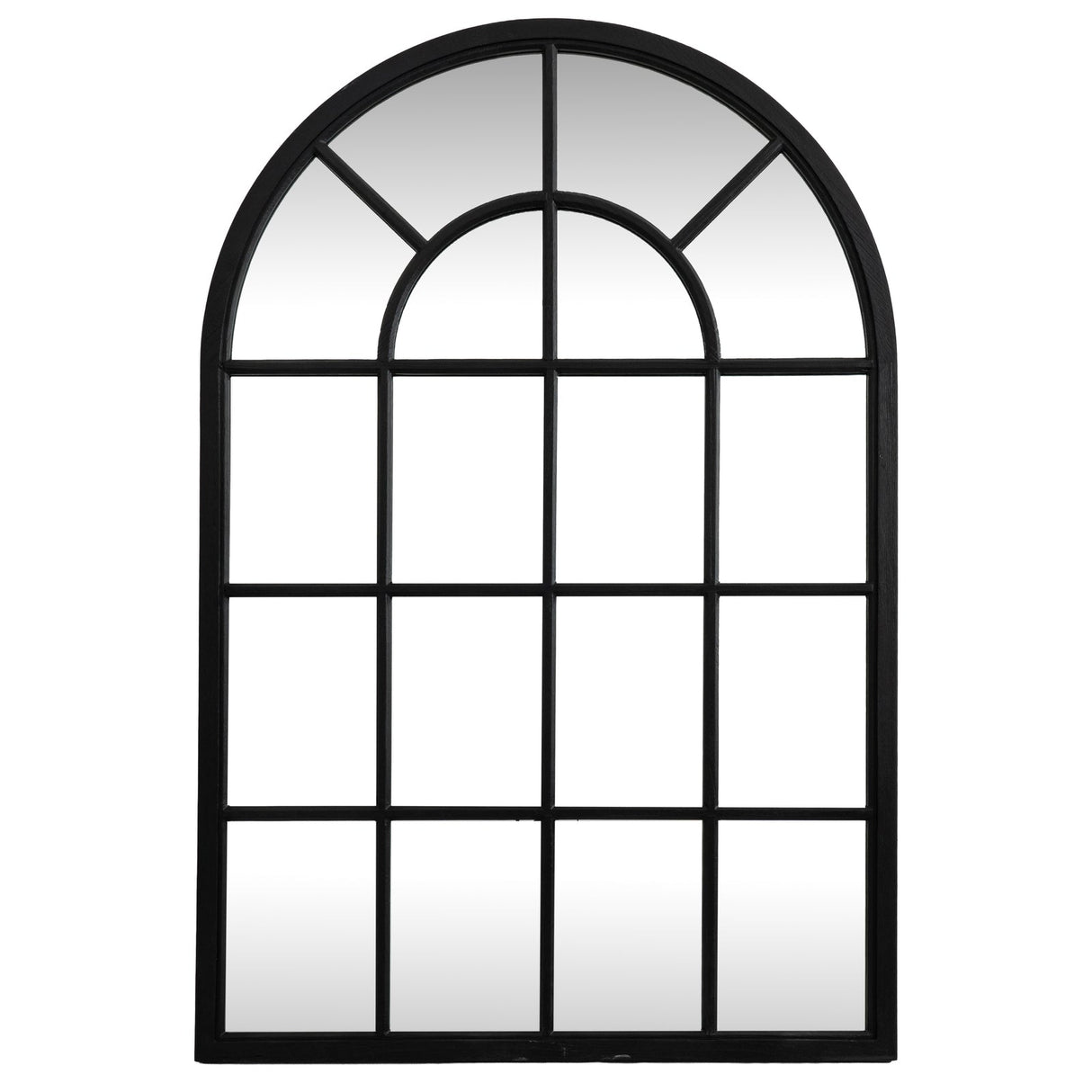 Wall Mirror Arched Window Design In Washed Wooden Frame - Glasgow