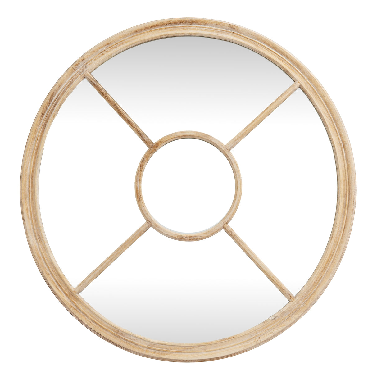Wall Mirror Round Window Design In Washed Wooden Frame - Belfast