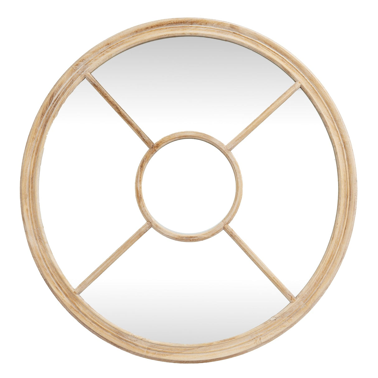 Wall Mirror Round Window Design In Washed Wooden Frame - Belfast